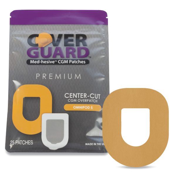 CoverGuard CGM Overpatch | Omnipod 5 Insulin Pod | Tan Center-cut Design| 25-Count | Waterproof Adhesive | Anti-Fray | Easy Application & Removal | Made in USA