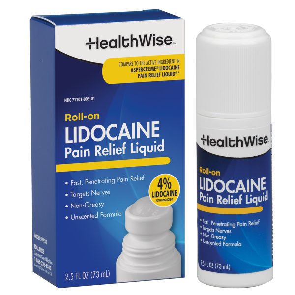 HealthWise 4 % Lidocaine Roll-On | OTC Strength | Pain Relief Liquid | 2.5 oz. 73 mL | Non-Greasy, Unscented Formula | Topical Anesthetic