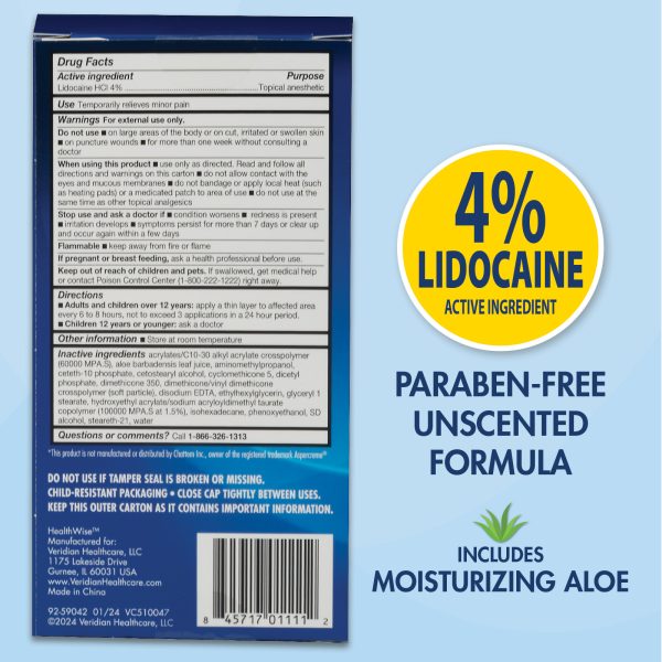 HealthWise 4 % Lidocaine Roll-On | OTC Strength | Pain Relief Liquid | 2.5 oz. 73 mL | Non-Greasy, Unscented Formula | Topical Anesthetic - Image 3