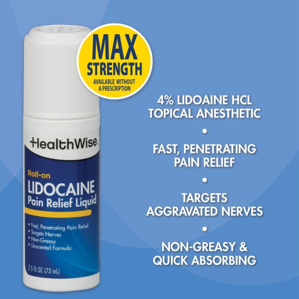 HealthWise 4 % Lidocaine Roll-On | OTC Strength | Pain Relief Liquid | 2.5 oz. 73 mL | Non-Greasy, Unscented Formula | Topical Anesthetic - Image 5
