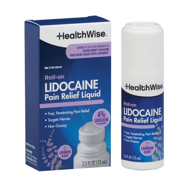 HealthWise 4 % Lidocaine Roll-On | Soothing Lavender Scent | OTC Strength | Pain Relief Liquid | 2.5 oz. 73 mL |  Topical Anesthetic