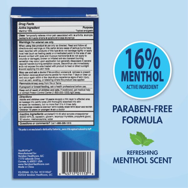 HealthWise 16% Menthol Roll-On | Cold Hot Sensation | Pain Relief Liquid | 2.5 oz. 73 mL | Non-Greasy Formula | Immediate Penetrating Action | Topical Analgesic - Image 3