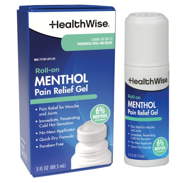 HealthWise 6% Menthol Roll-On | Cold Hot Sensation | Pain Relief Gel | 3 oz. 88.5 mL | Quick-Dry Formula | Immediate Penetrating Action | Topical Analgesic
