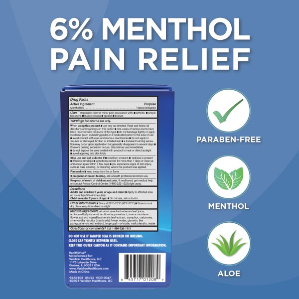 HealthWise 6% Menthol Roll-On | Cold Hot Sensation | Pain Relief Gel | 3 oz. 88.5 mL | Quick-Dry Formula | Immediate Penetrating Action | Topical Analgesic - Image 3